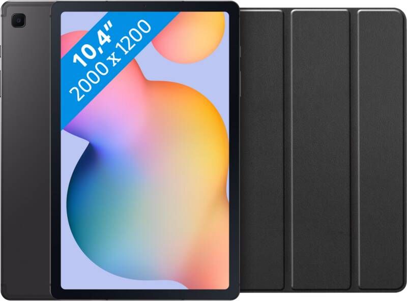 Samsung Galaxy Tab S6 Lite 64GB Wifi Grijs + Just in Case Tri Fold Book Case Zwart